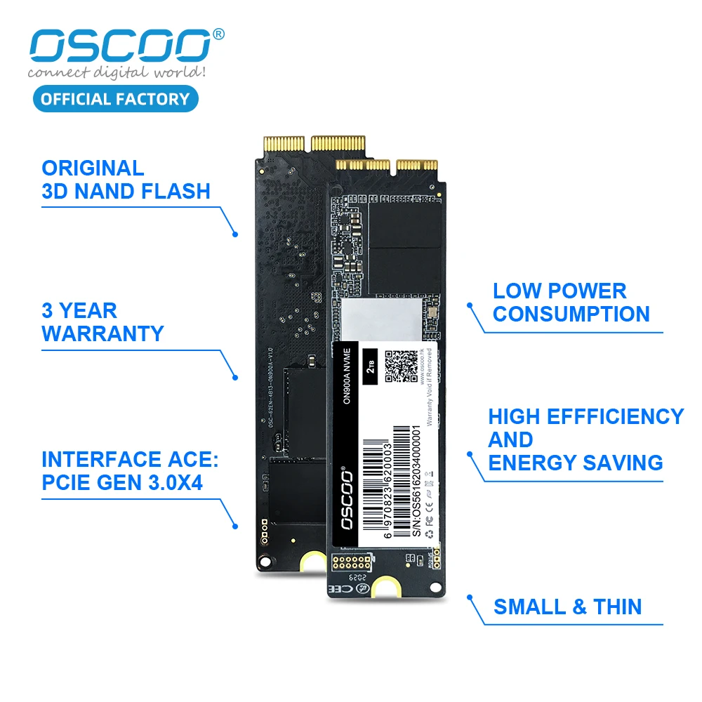 

OSCOO ON900A Hard Drives NVME SSD 512GB 256GB 1TB for Macbook Pro Laptops A1502 A1398 MacBook Air A1369 A1465 A1466