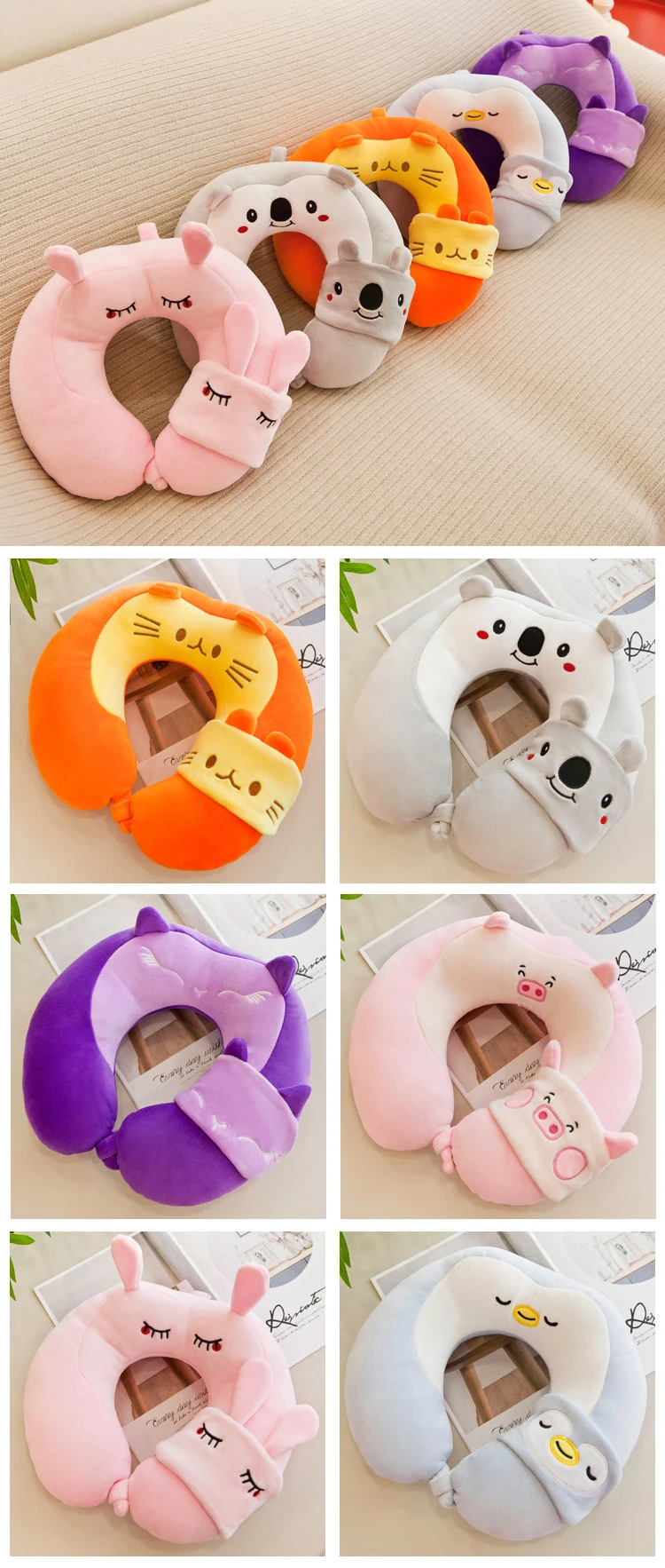 Cartoon Cute Travel Sleeping Eye Mask U-shape Neck Pillow - Buy U-shape ...