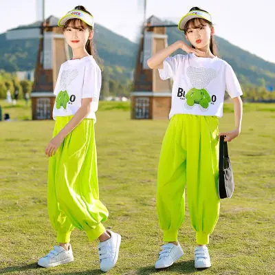 

Girls Set 2022 Summer New School Children Thin Style Korean Loose Fitting Sports Lantern Pants Exotic 2pcs