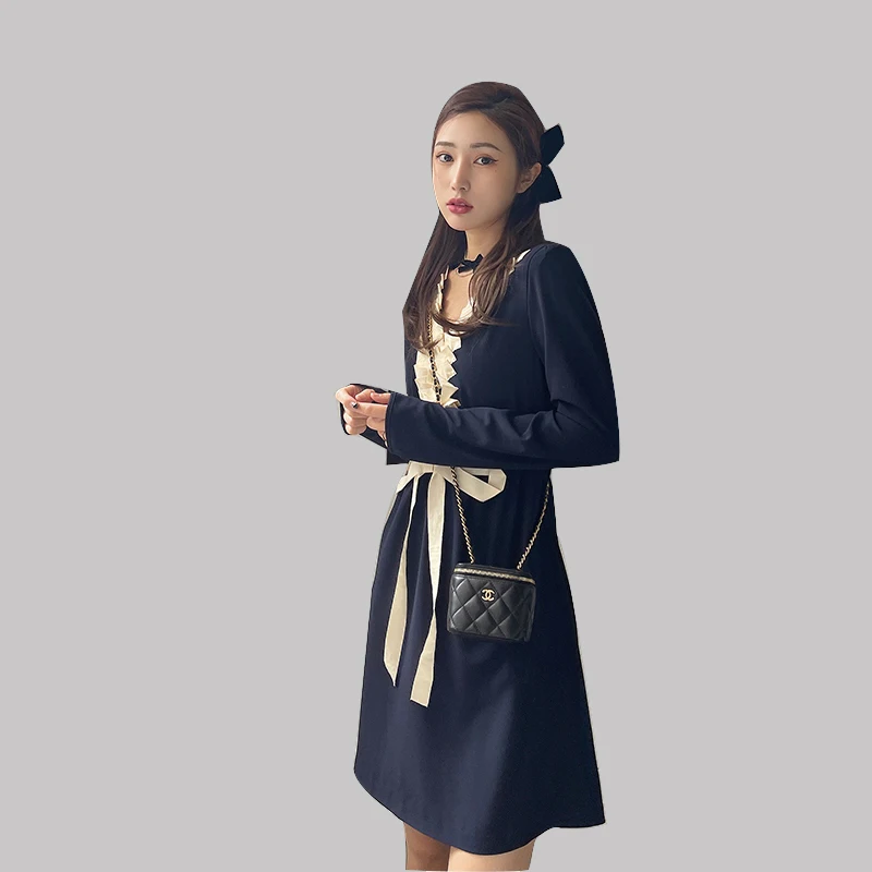 

2021 new summer casual navy bow dress Party night Dress