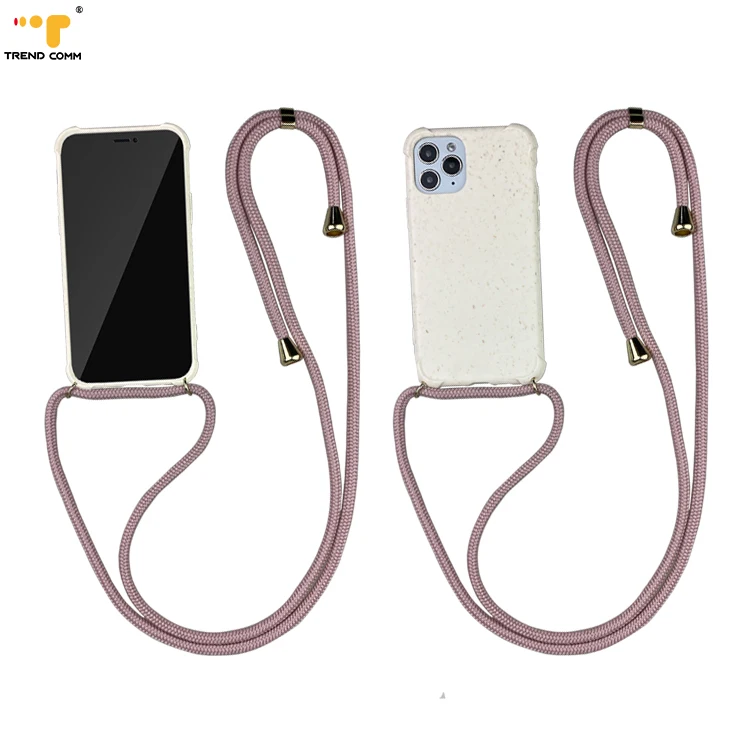 

White Phone Cases For iPhone 12 11 Case Shockproof Phone Casing Bio Degradable, White case+colored rope