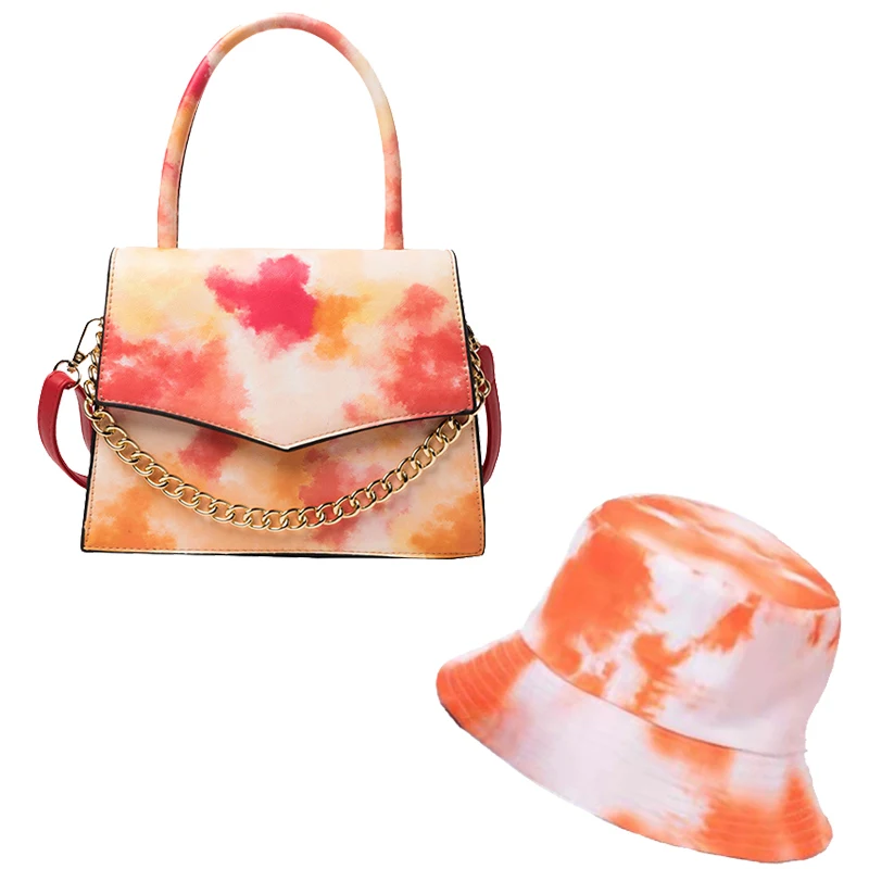 

2021 Agreat New Arrival Summer Women Matching Fashion High Imitation Pearl Shoulder Handbag Purse and Hat Sets Tie-dye, Customizable