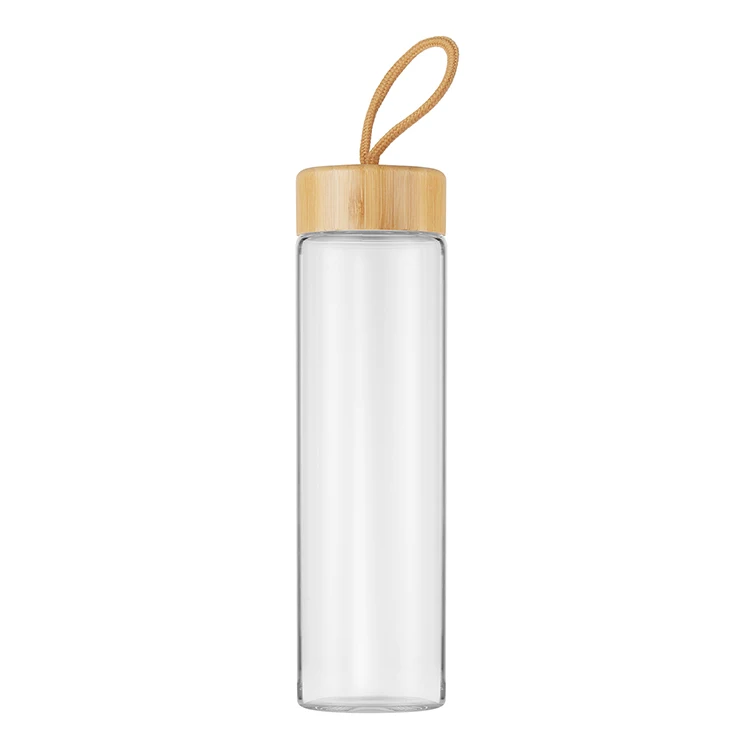 

550ml Portable Bamboo Lid Glass Water Bottle Sports Wholesale Eco Friendly Drink Bottle With Custom Logo for sale, Clear