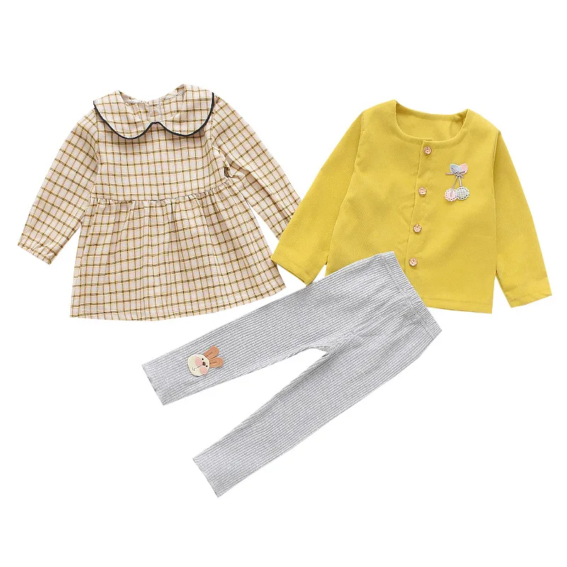

Children's Baby Girl Plaid Children's Three-piece Leggings Suit, Picture shows