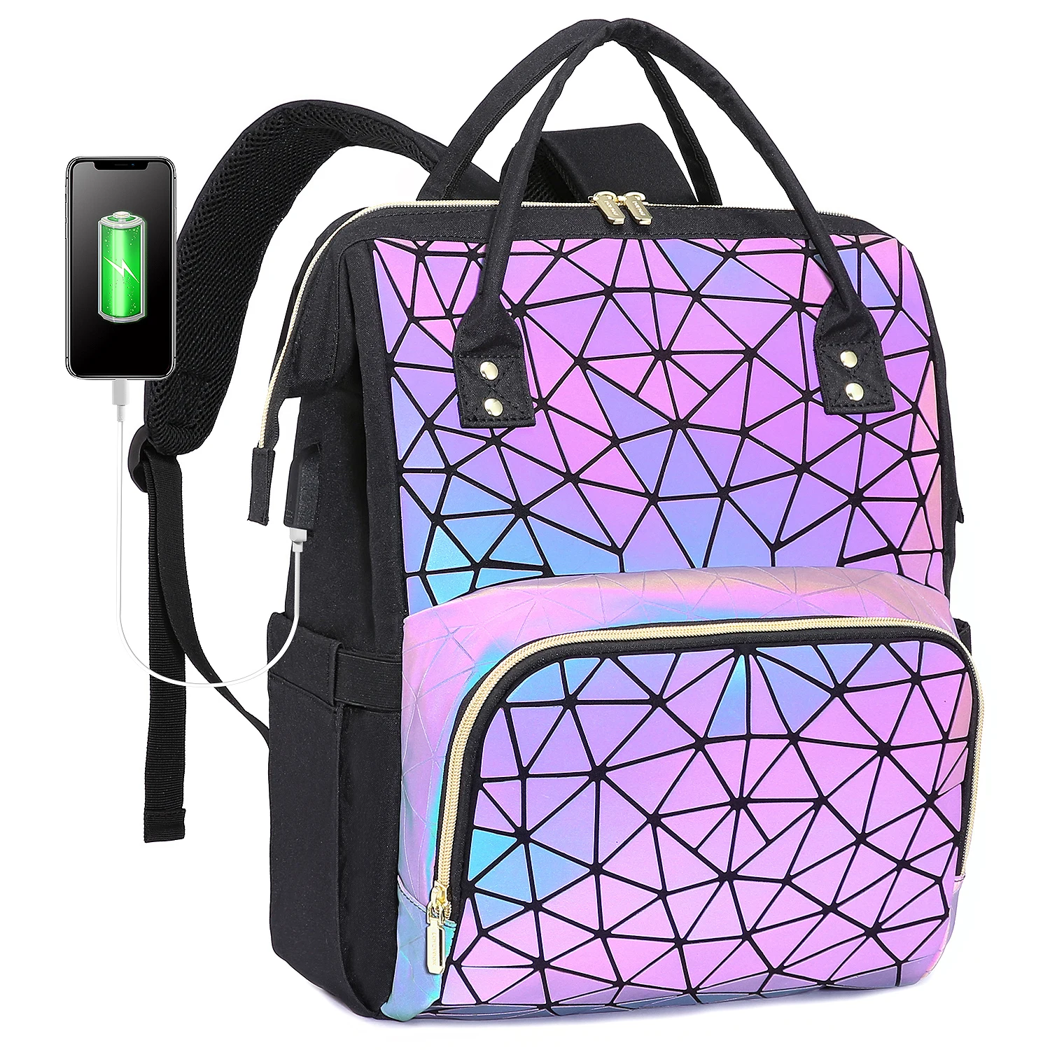 

LOVEVOOK designer custom work daypack travel backpacks luminous geometric school bags fits 15.6in women laptop backpack with USB