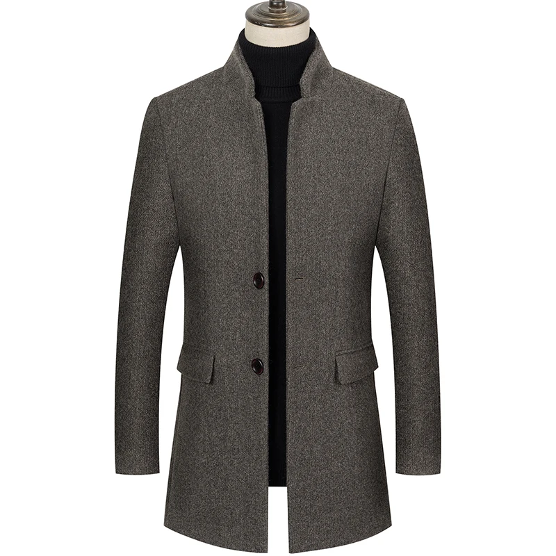

New Stylish Casual Slim Fit Business Men's Jackets Autumn And Winter Daily Wear Plus Size Solid Double Breasted Thicken Coat
