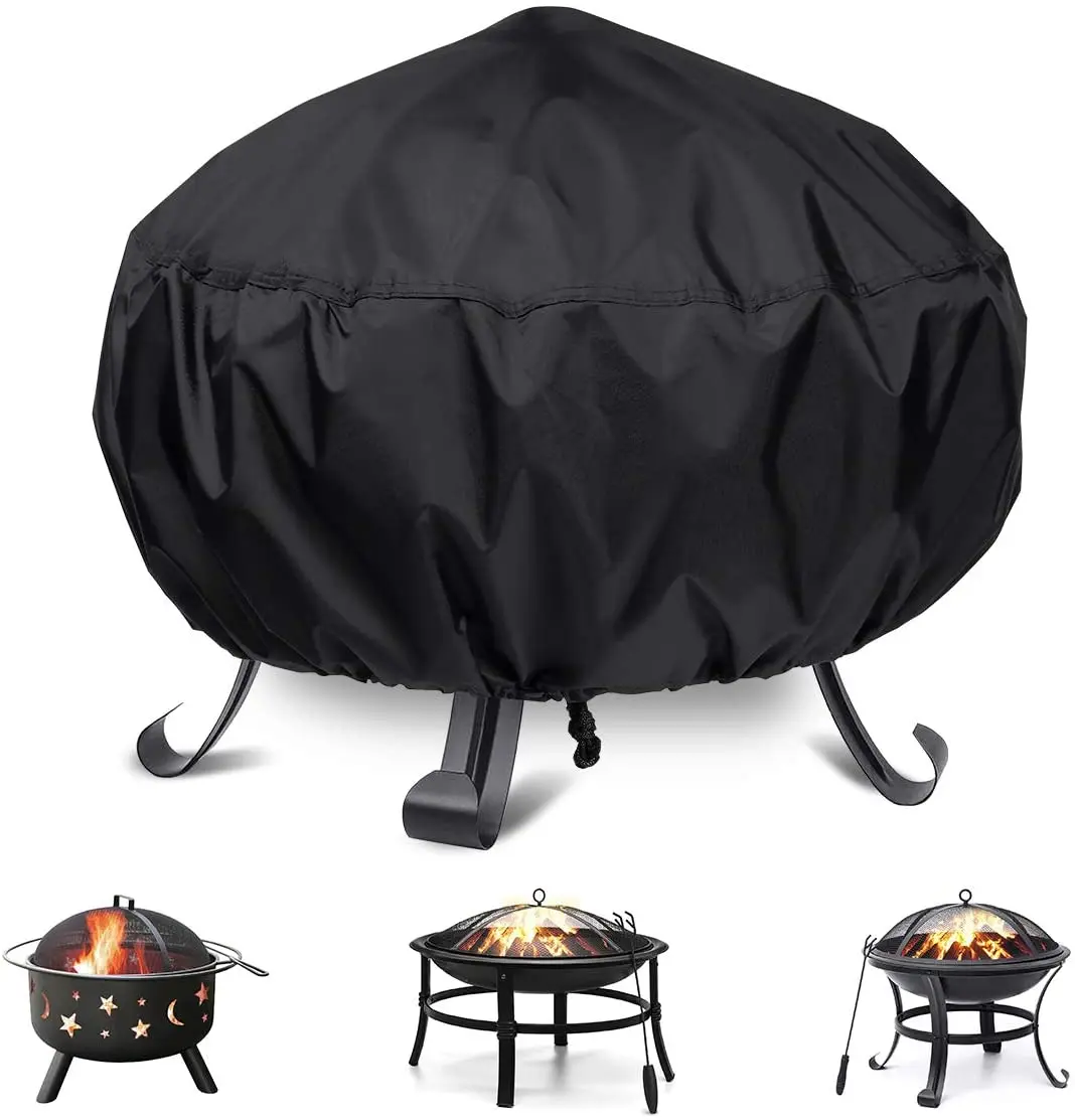 

600D Oxford Heavy Duty Outdoor Round Patio Fire Pit Cover 44x20 inch Waterproof & Weather Resistant, Black