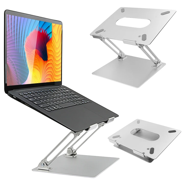 

Great roc factory direct new selling adjustable foldable aluminum ergonomic laptop risers holder lifting folding desktop bracket, Silver