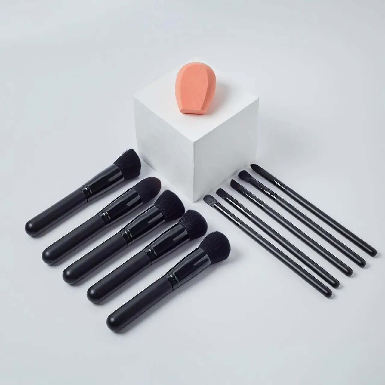 

10pcs classic vegan premium wooden handle black makeup brush set