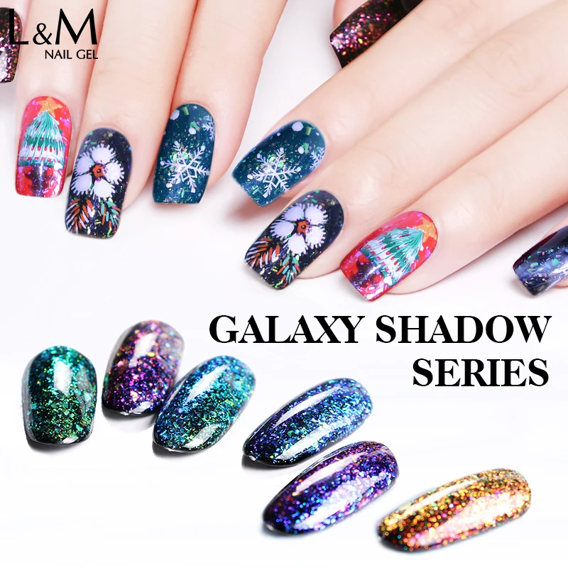 

L&M Galaxy shadow series wholesale uv gel permanent gel nail polish shining nail varnish, 12 colors