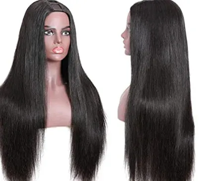 

U Part Human Hair Wigs for Black Women Straight Human Hair Wigs 150% Glueless U-part Hair Extension Clip in half wig