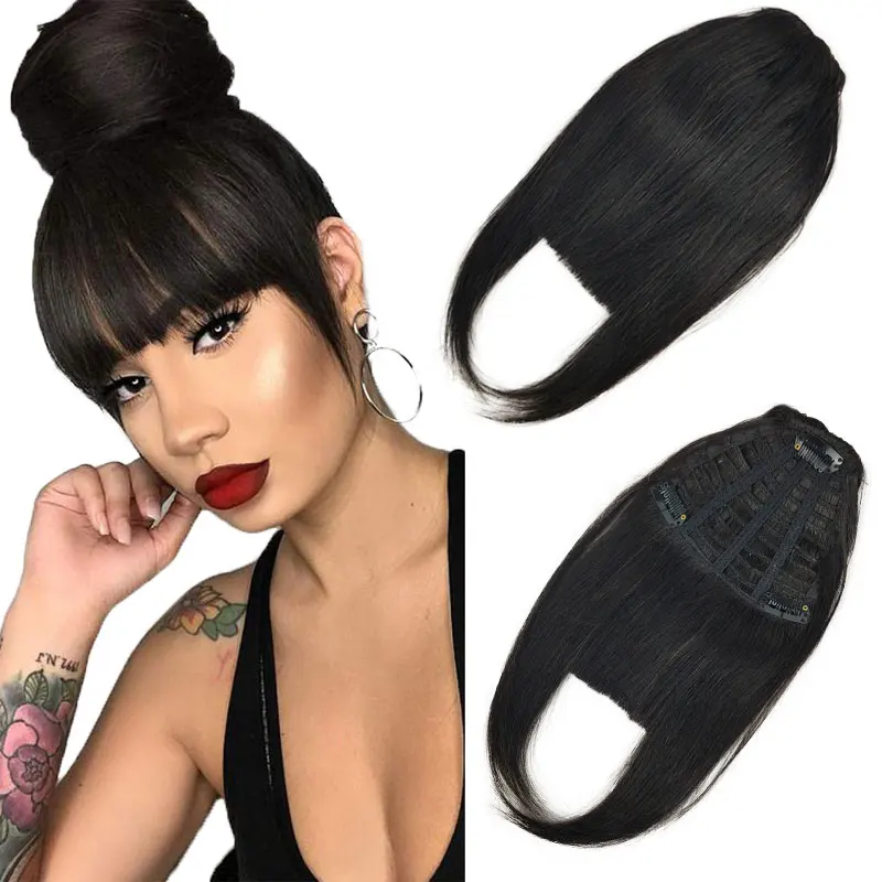 

Brazilian Human Hair Bangs Fringe Clip On Real Hair for Black Women Natural Black Straight Hair Bangs Extension, 1# 1b# 2# 4# 6# 8# 10# 24# 27# 613#