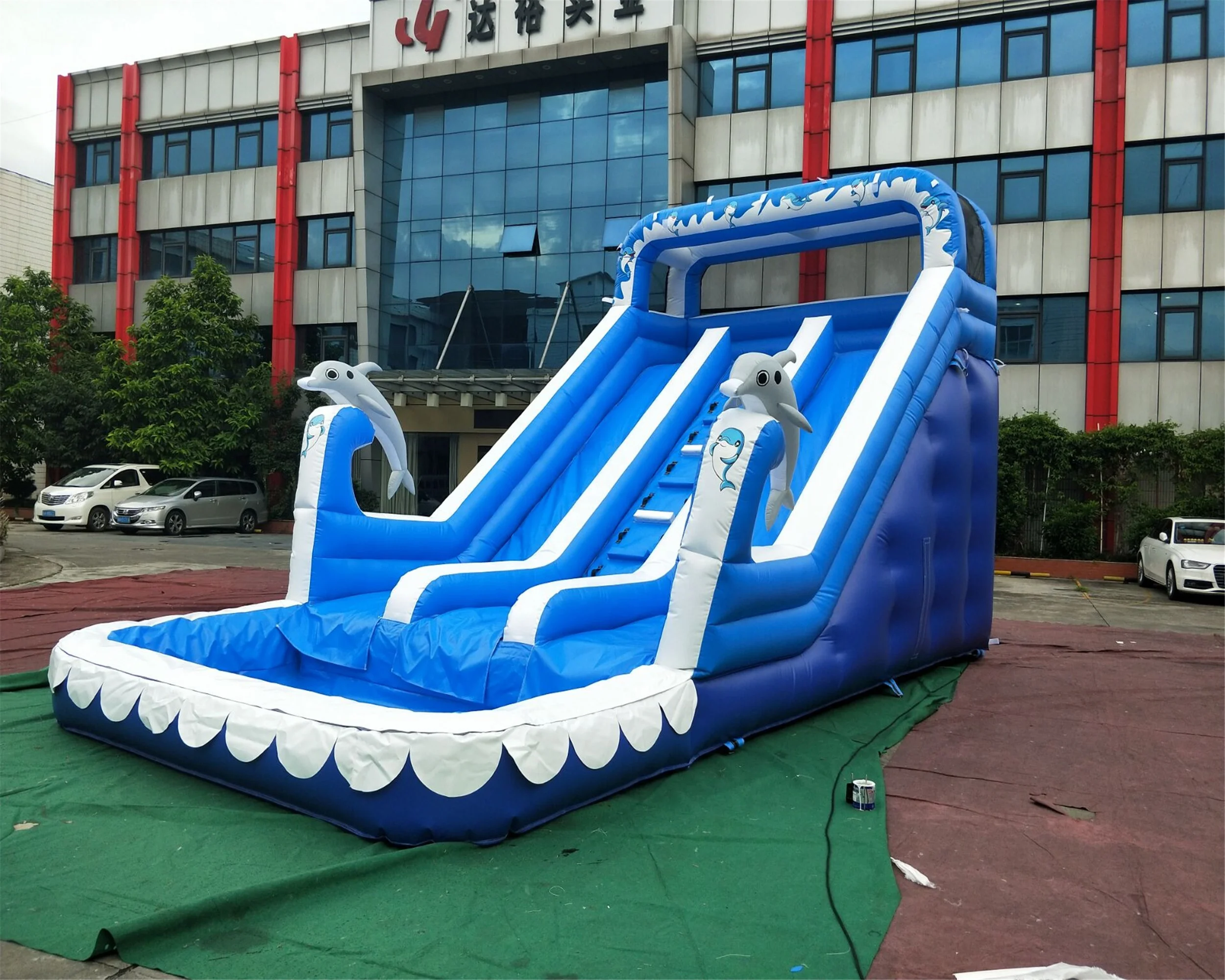 

Simple design little dolphin inflatable water slide with a pool for water park, Multi-color, according to your request