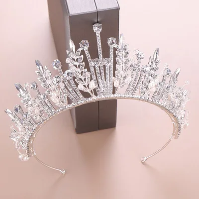 

Jachon New style Korean style crystal crown exquisite princess crown hand-woven headdress, As picture