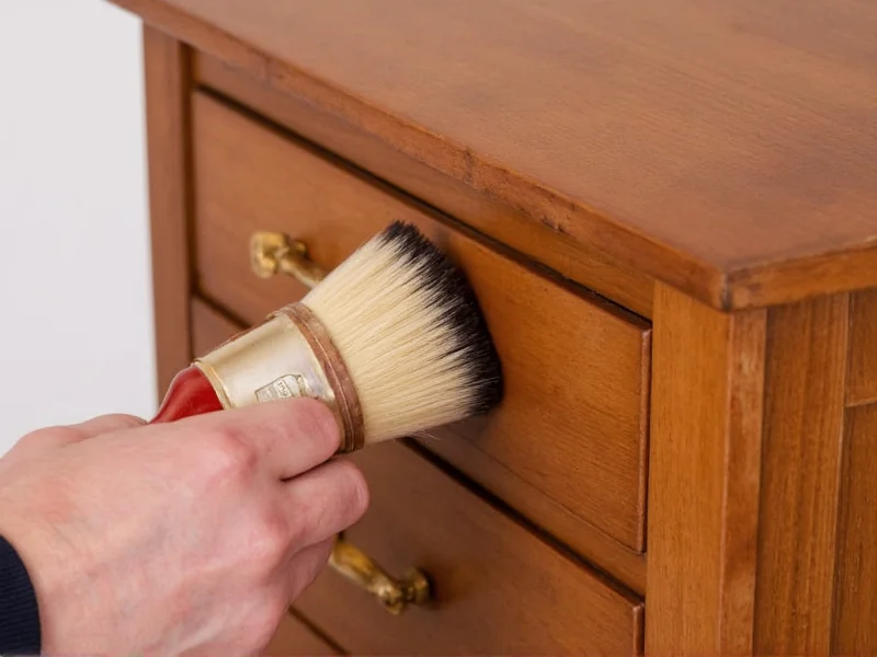 Demonstrating proper brush technique on wooden furniture