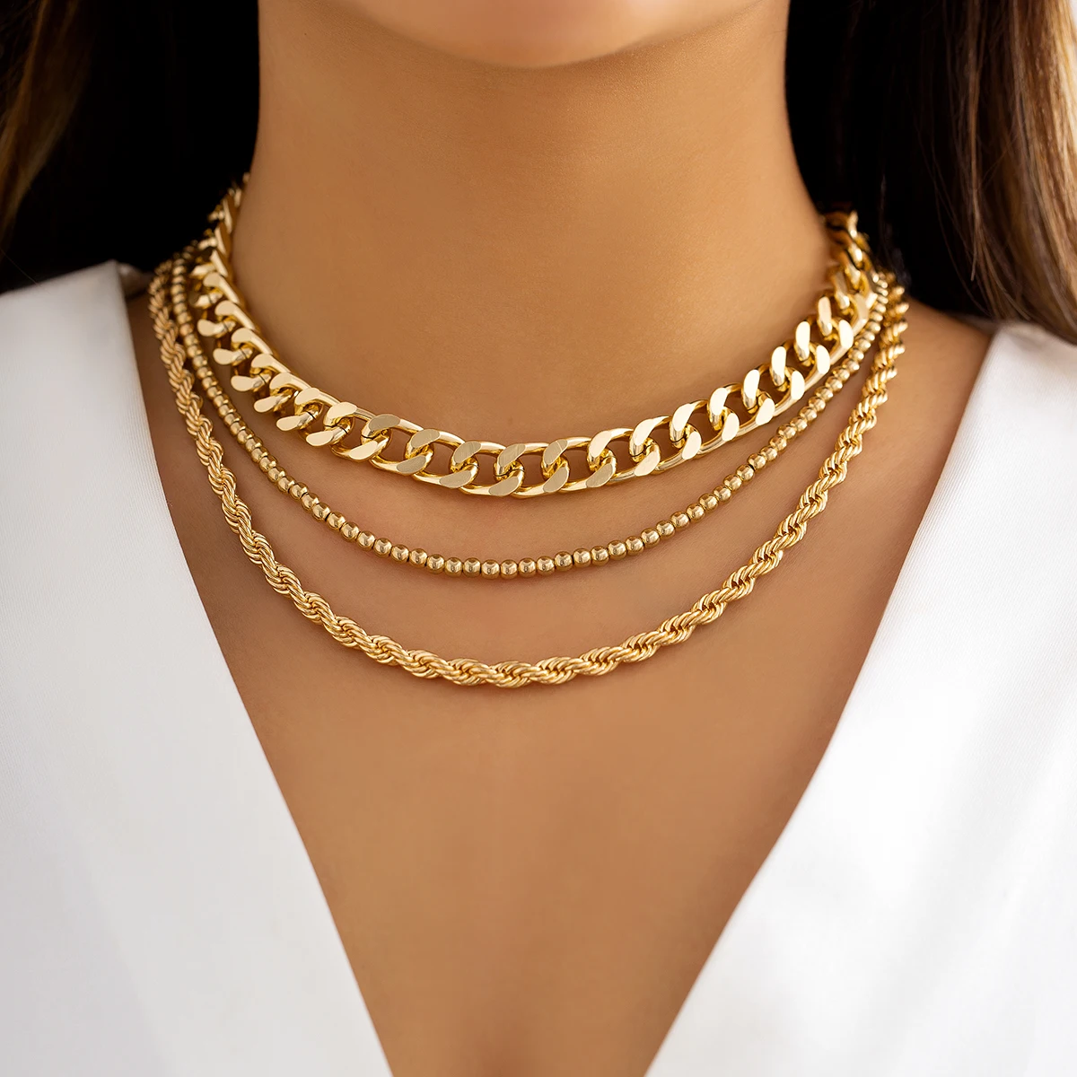 SHIXIN New Fashion Jewelry Necklace Personality Multi-layer Gold Cuban Chain Necklace Vintage Rock Necklace Women Party Jewelry