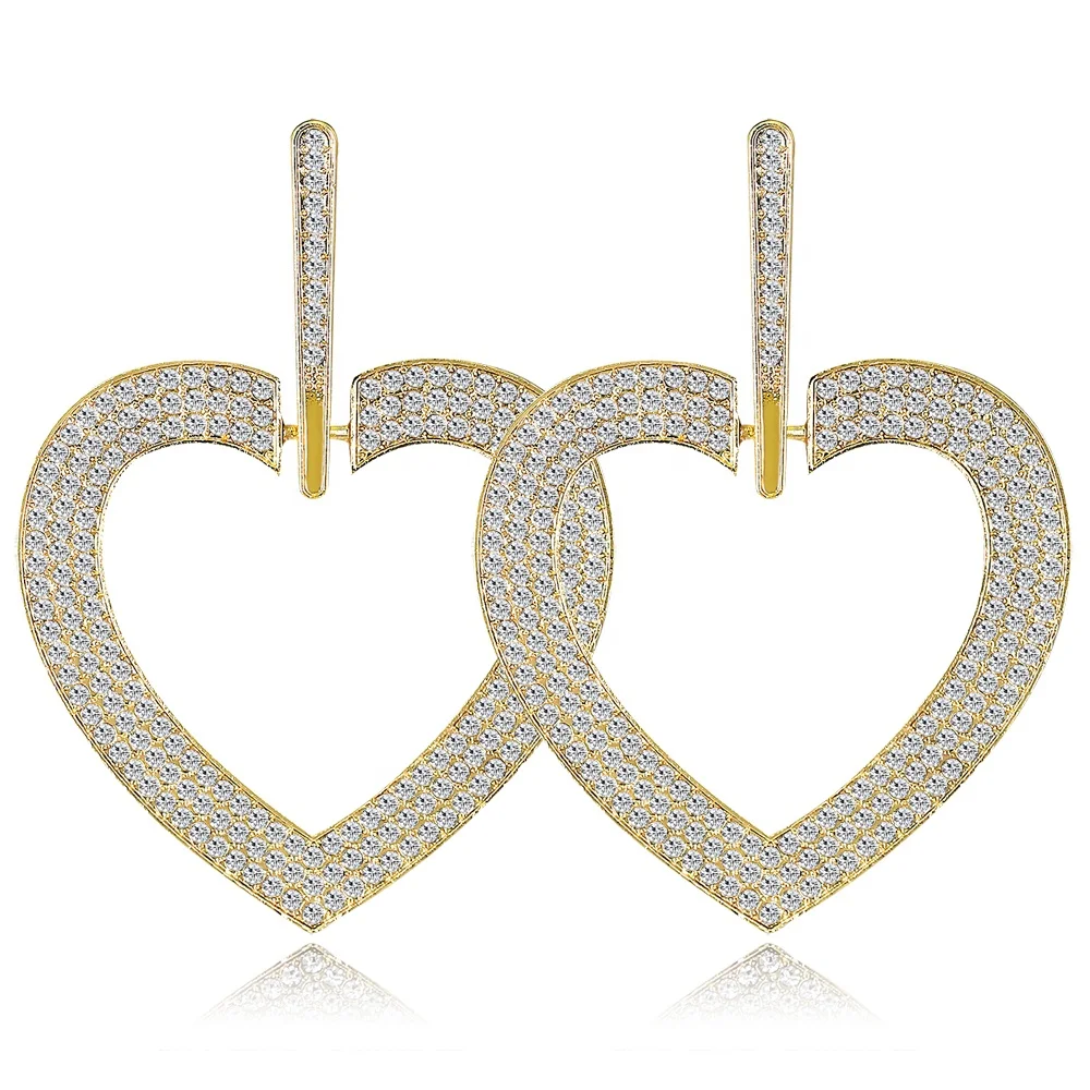 

Free Shipping Heart Shaped Large Earrings Rhinestone Bling Jewelry Gift For Women Earring