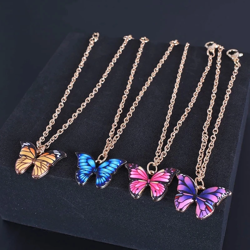 

New Jewelry Temperament INS Dream Colorful Butterfly Bracelet Anklet Cuba link Adjustable Butterfly Anklet for Women