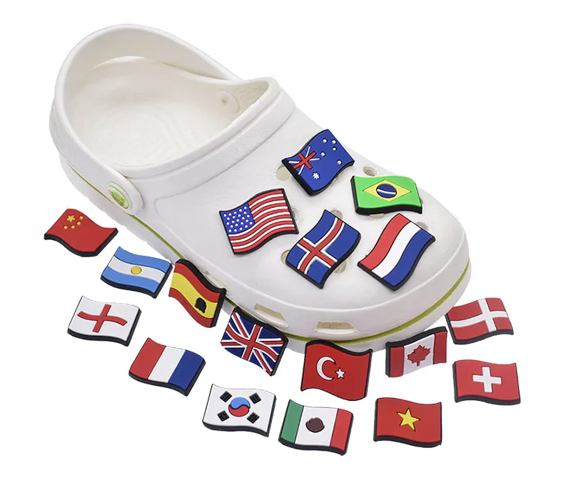 

US Flag Shoe Charms Character Mexican Canada Puerto Rico Flags Shoe Decoration Wristband Accessories, Accept customized