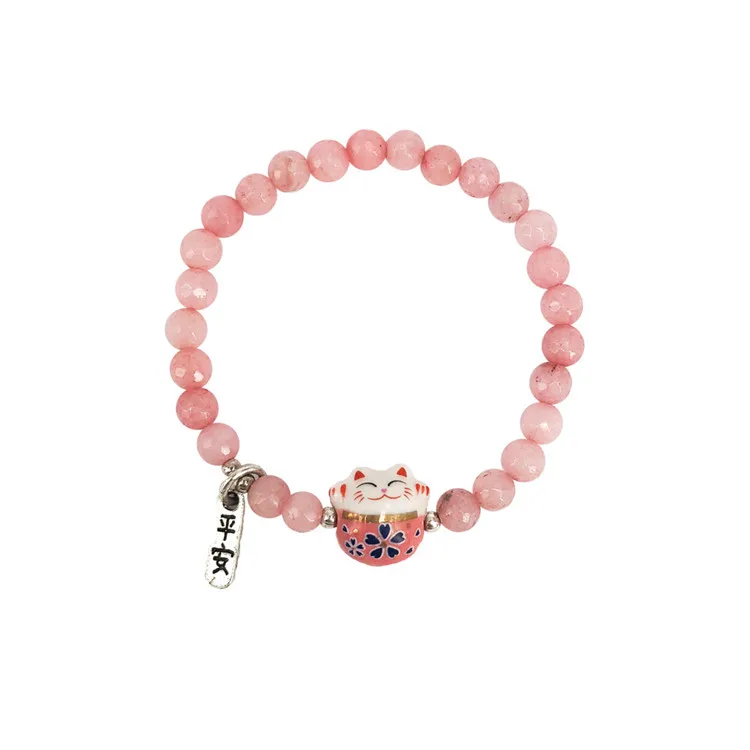 

Korean Handmade Opal Stone Beaded Lucky Cat Charm Bracelets & Bangles For Women Birthday Gifts, Pink ,green ,black ,red ,white