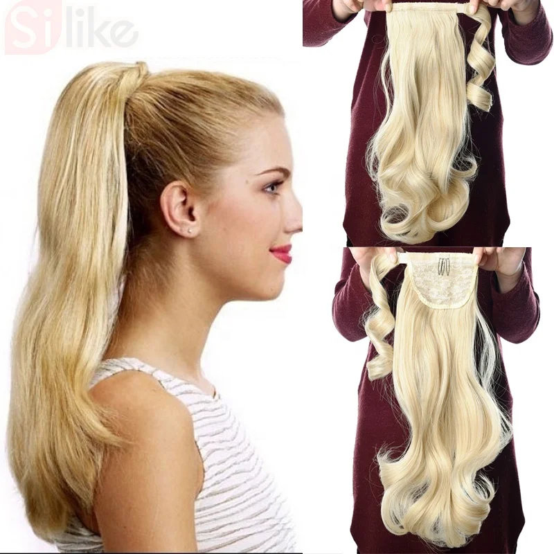 

20" Long Wavy Wrap Around Clip In Ponytail Hair Extension Heat Resistant Synthetic Natural Wave Pony Tail silike Hair, Pic showed