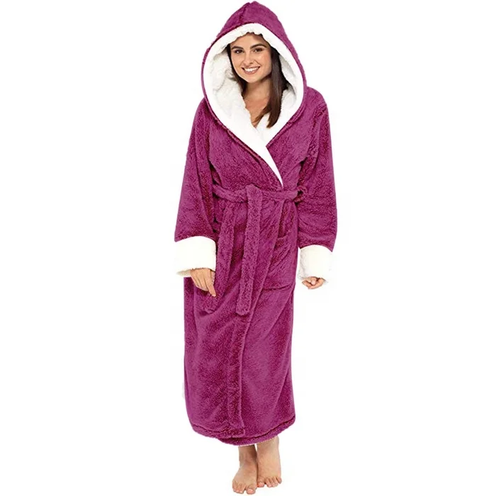 Custom Women Robe Turkish Flannel Microfiber Spa Blue Bathrobe with Hood