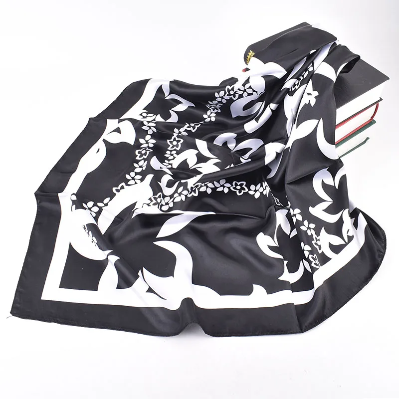 2024 Spring/Summer New Black and White Minimalist Print Light Luxury Scarf pashmina 90 Satin Luxury Large Square Scarf
