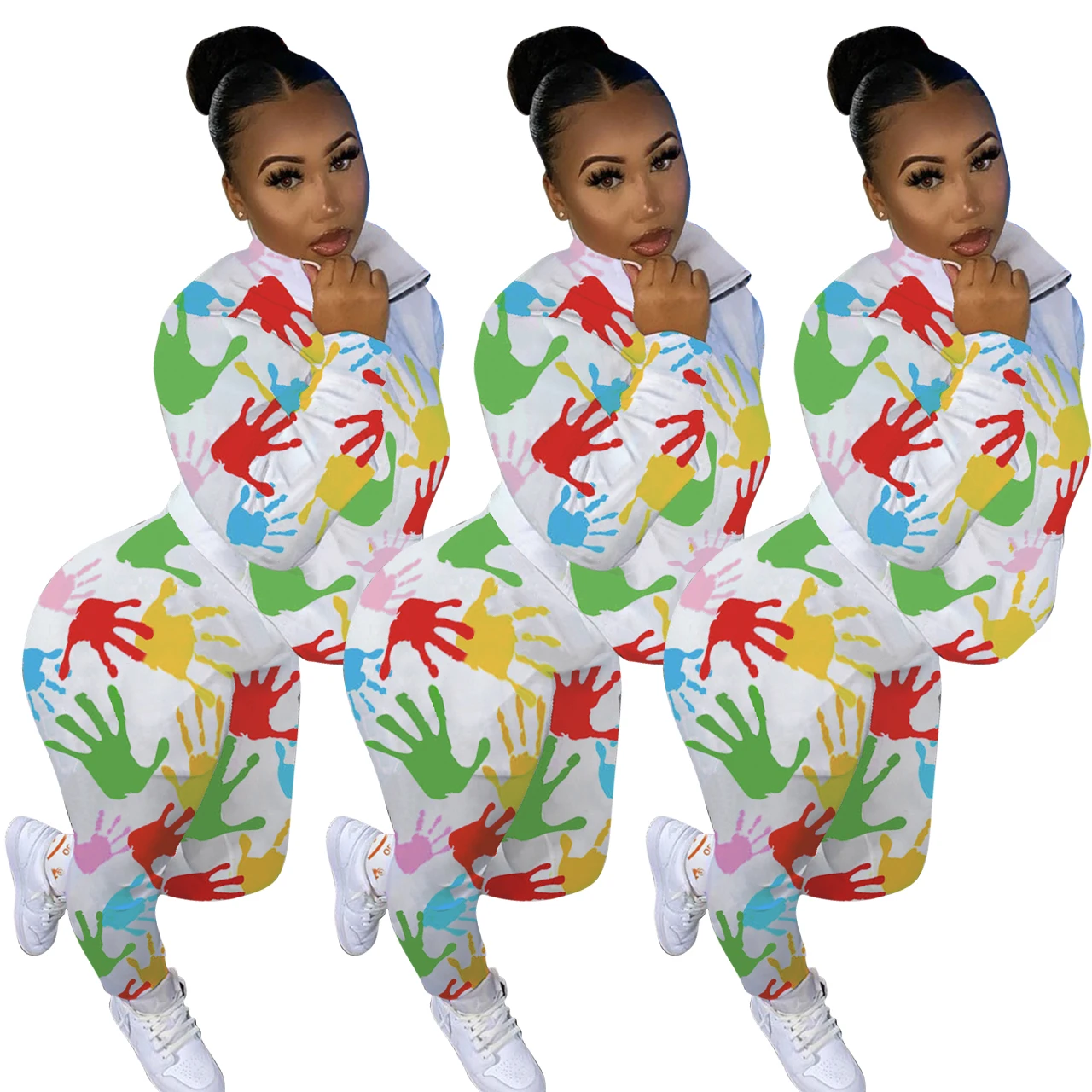 

Foma FE080 New arrivals 2021 printed fitness clothing sport fashion clothing women two piece casual sets