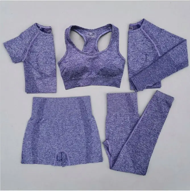 

Top Quality 5 pcs Women Yoga seamless Shorts And long length sets