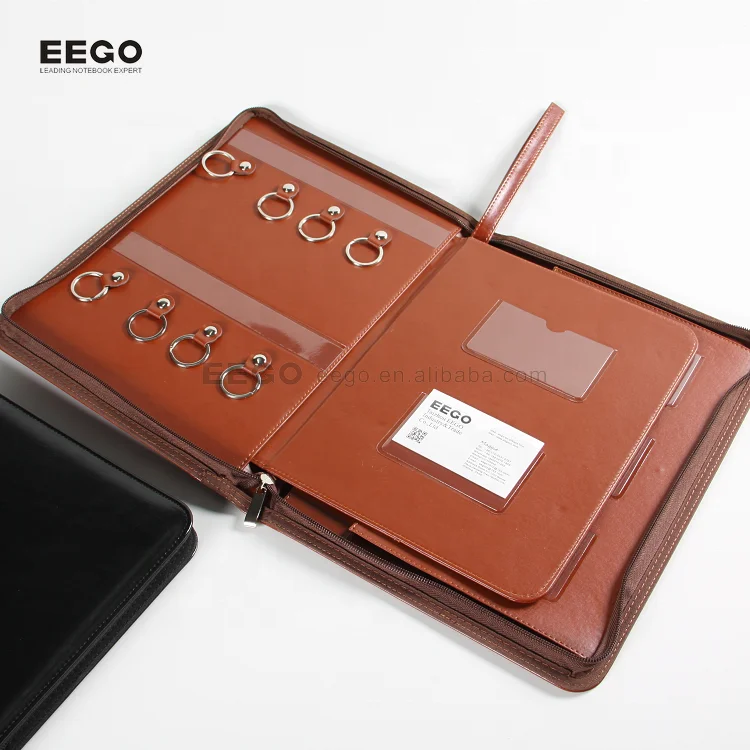 Vegan Office Business Custom Logo Zippered Pad Holder Document Organizer Folders Pu Leather File Portfolio Folio