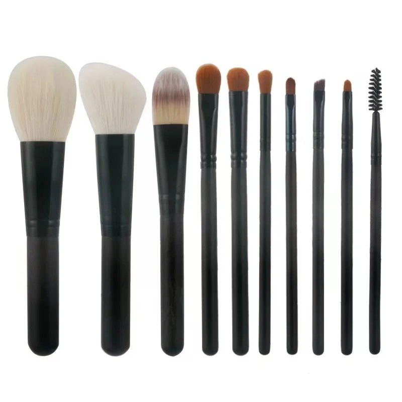 

Custom logo 10pcs makeup brush set goat hair natural black makeup brush set