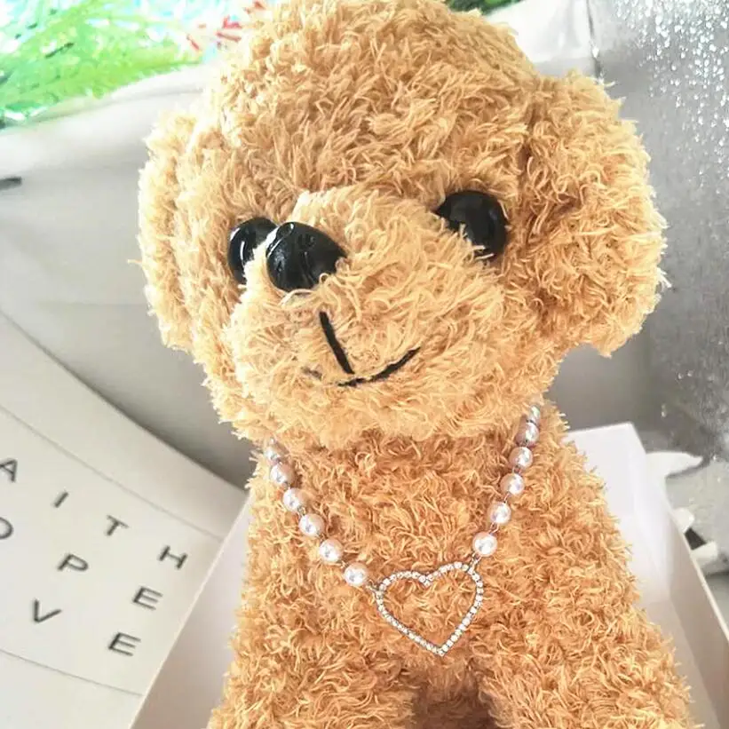 

Dogs Cats Pearl Puppy Dressing Jewelry Heart Pendent Handmade Necklace Rhinestone Dog Collars