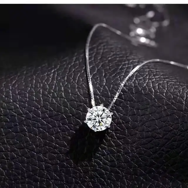 

2021 Korean Shinny Jewelry 925 Sterling Silver Crystal Necklace Geometric Cubic Zircon Round Pendant Necklace For Women