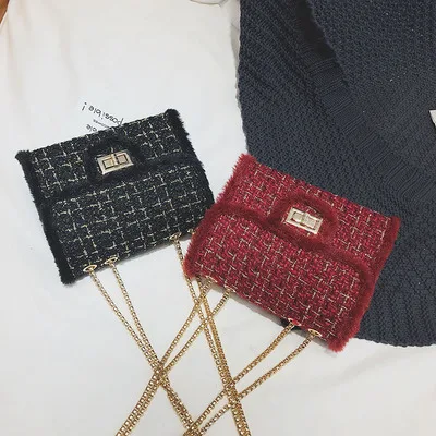 

Trendy fall woolen shoulder handbags luxury women's handbag fashion purse, 3 colors
