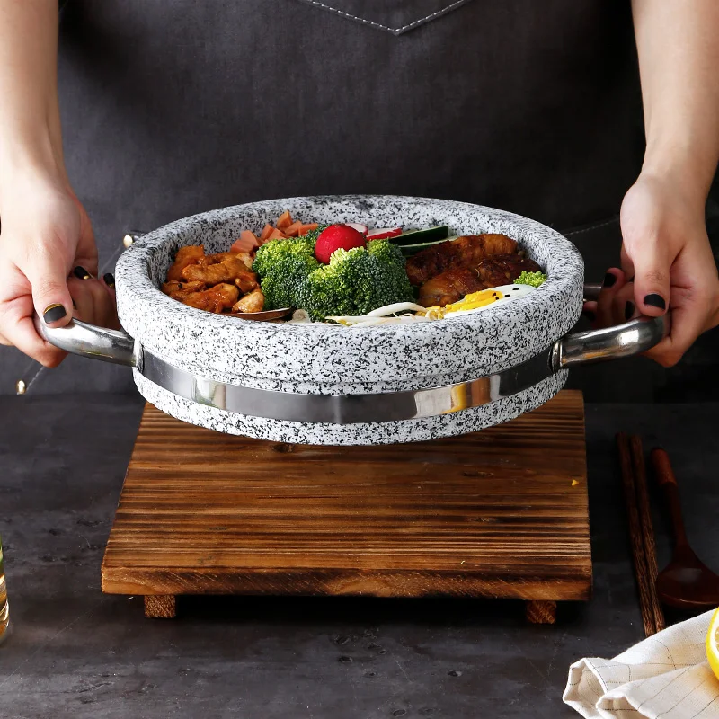 

Premium non toxic healthy volcanic stone Korean bibimbap bowl for cooking soup and food, Customized color