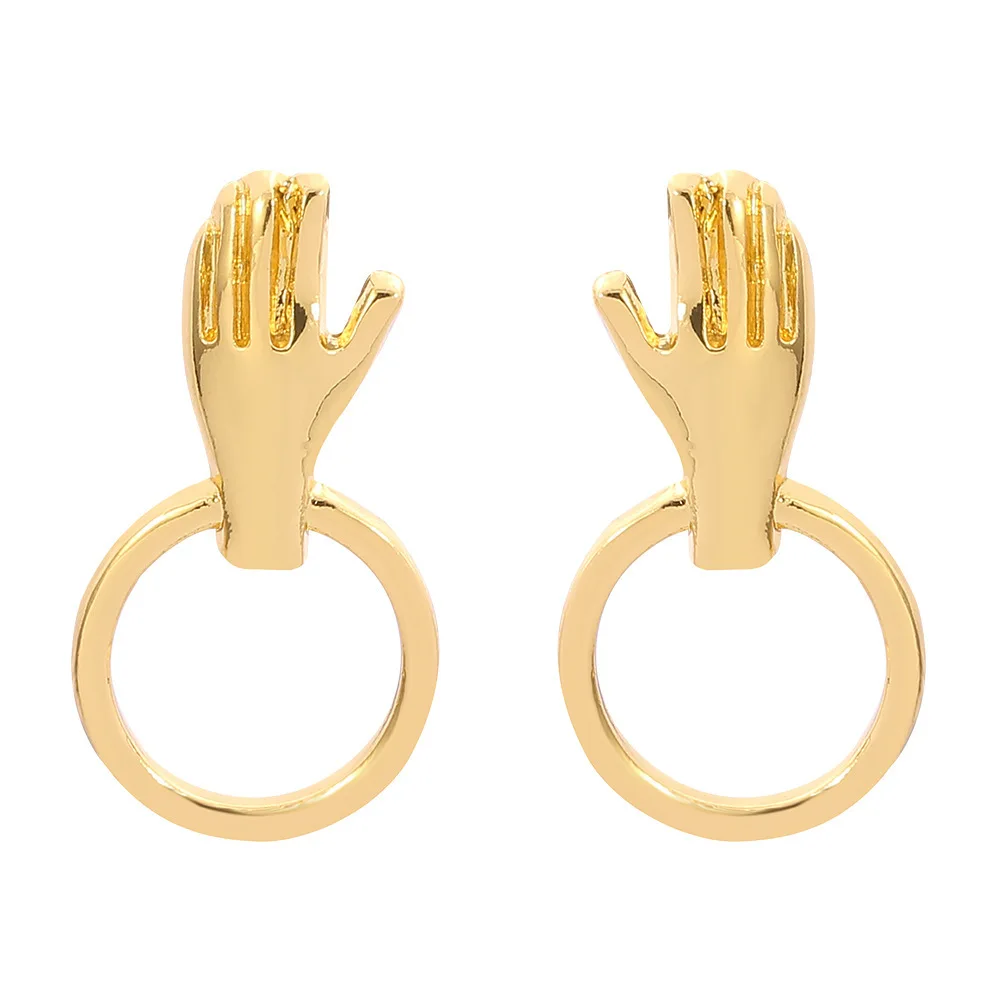 

2021 Sailing Jewelry Gold Plated Hand Huggie Earring Small Protected Hand Stud Earring