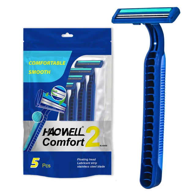 

Haowell Hot sale disposable twin 2 blade razor shaving disposable razor blade with rubber handle, Any color