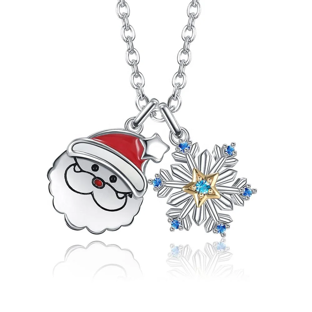 

Multicolor Cute Christmas Gift Snowflake Santa Clau Pendant Brass Necklace
