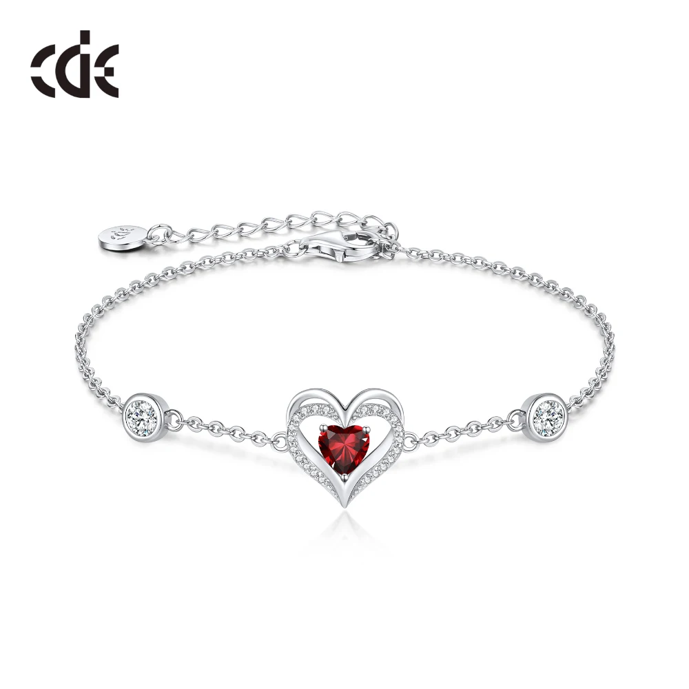 

CDE YB0735 Wholesale Birthstone Jewelry 925 Sterling Silver Bracelet Heart-Shaped Zircon Pulsera De Plata Heart Brazalate