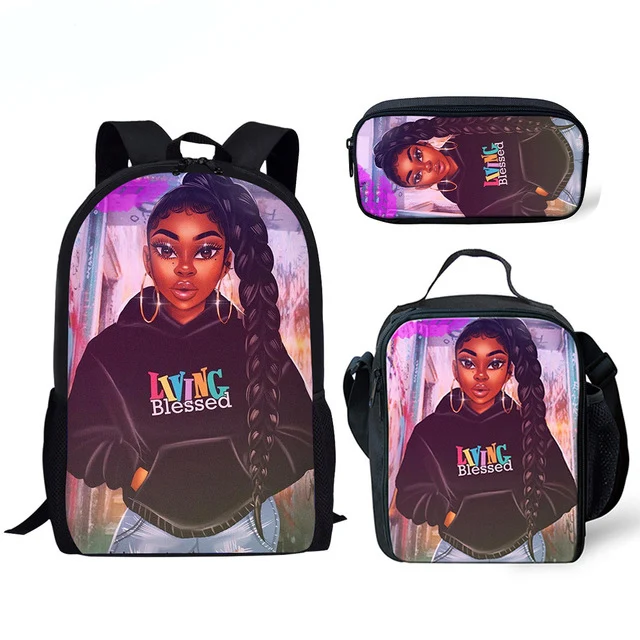 

Black Art Afro Girl Lady Printed Kids Student Bags 3Pcs/set School Bags Backpack Teenagers Shoulder BookBag Mochila Escolares, Customized