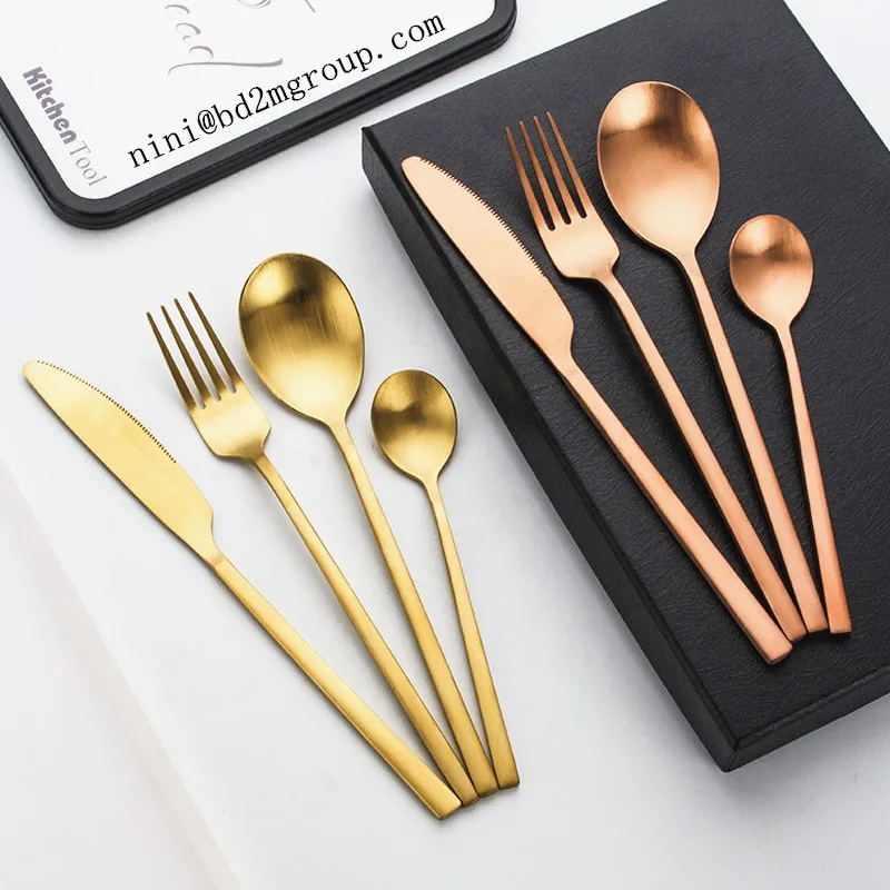 

Wedding Event Restaurant Mirror Polishing Stainless Steel Gold Cutlery, Silver, gold. rose gold. black, rainbow, blue and purple