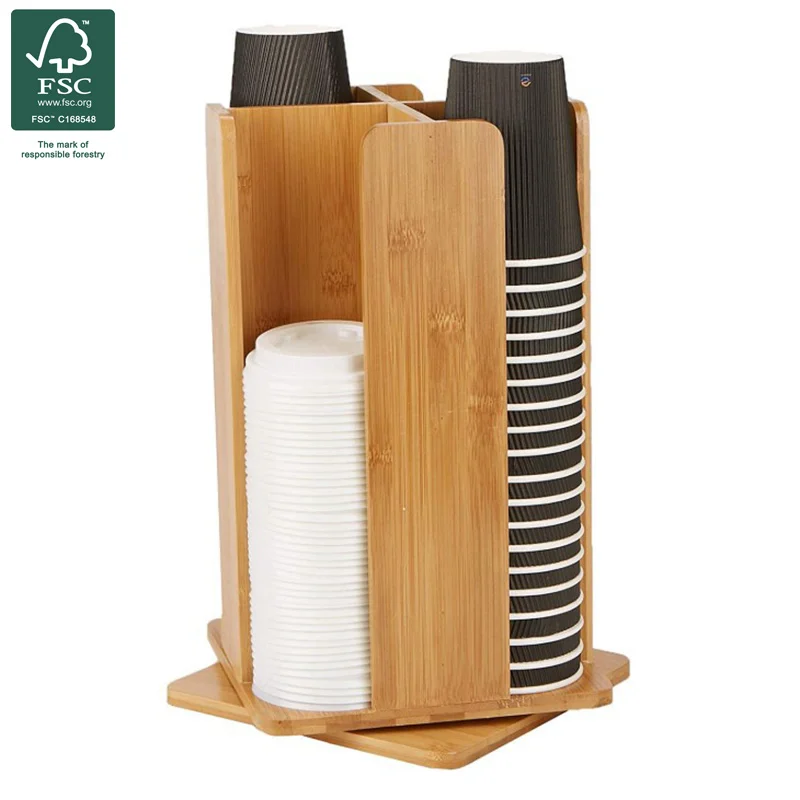 

Amazon hot selling bamboo rotating paper cup holder storage box bamboo kitchen storage rack, Wood color