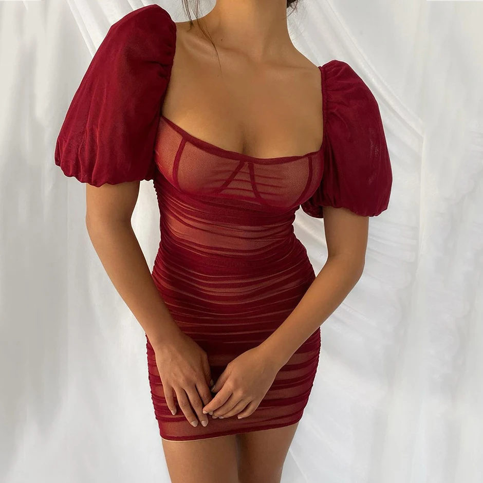 

FS2133D Hot sale women Sexy short sleeve dresses square neck party dress