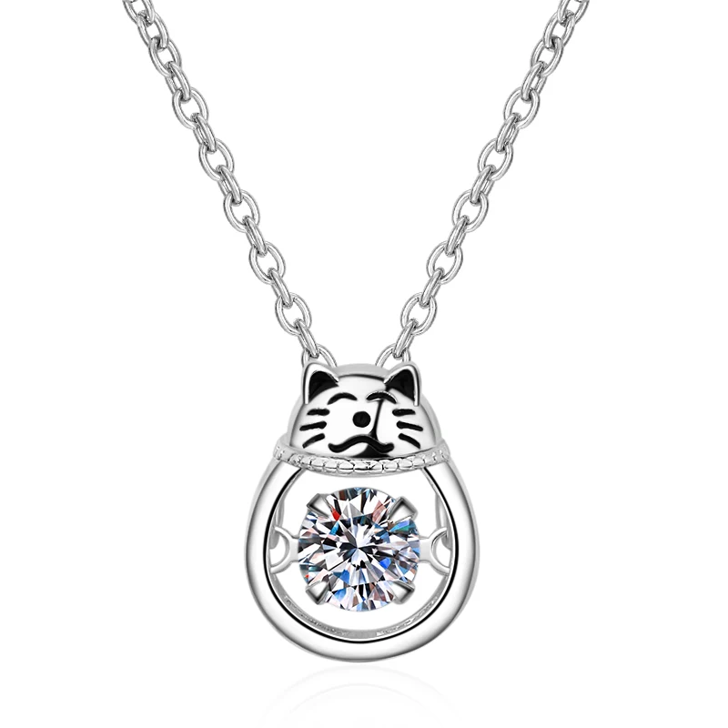 

HY093-X S925 sterling silver lucky cat necklace 30 points Moissan diamond smart necklace