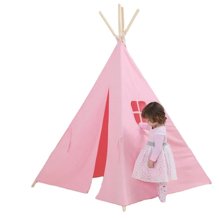 

Indoor Outdoor Camping Pure Cotton Children Kids Teepee Pink Play Tent For Party