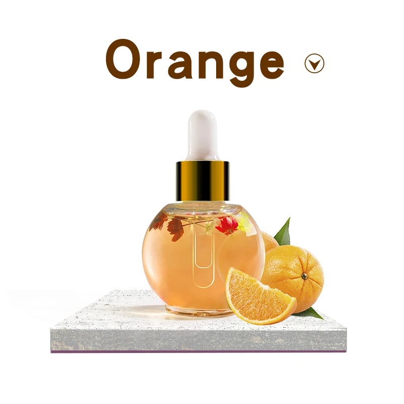 

EC cosmetics 15ml Nails Care oil with dry flowers orange fragrance OEM private label logo blossom nail cuticle oil