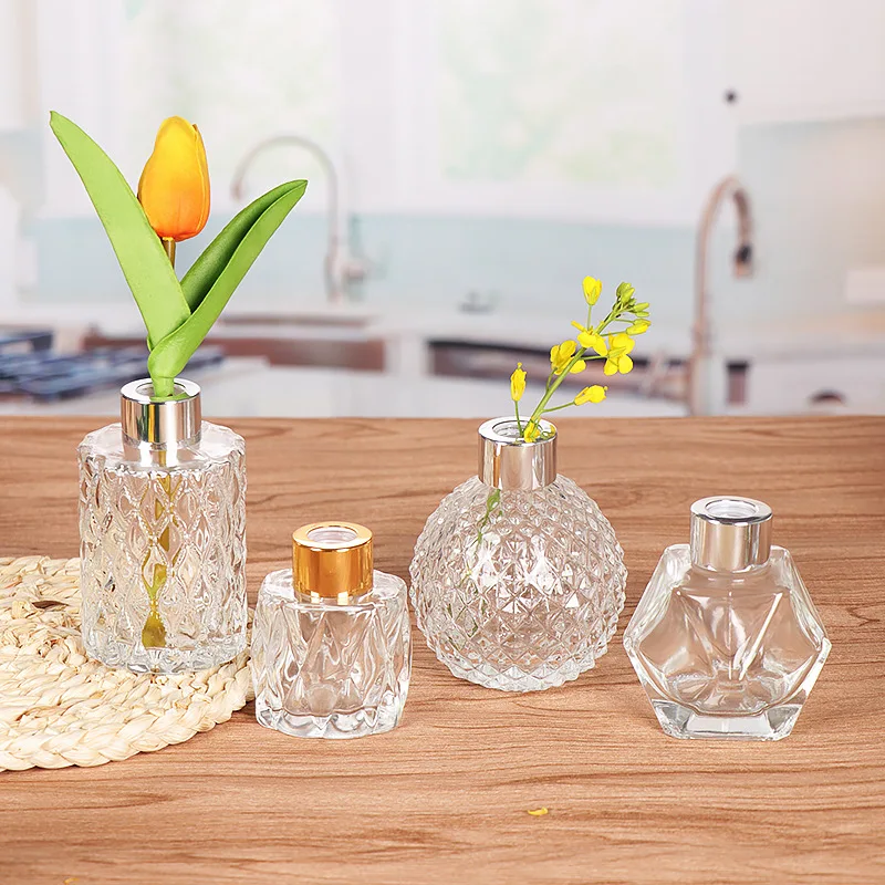 

Wholesale Modern Simple Mini Clear Crystal Vase Small Cylinder Silver-Rimmed Clear Vase For Wedding Centerpieces Home Decor, Clear transparent