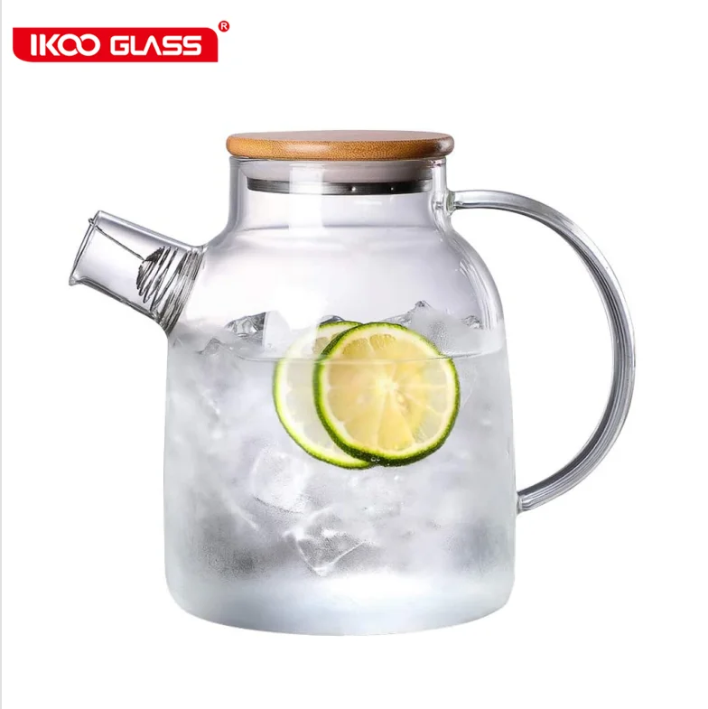 

High borosilicate glass water pitcher teapot with bamboo lid for Loose Leaf and Blooming Tea, Transparent