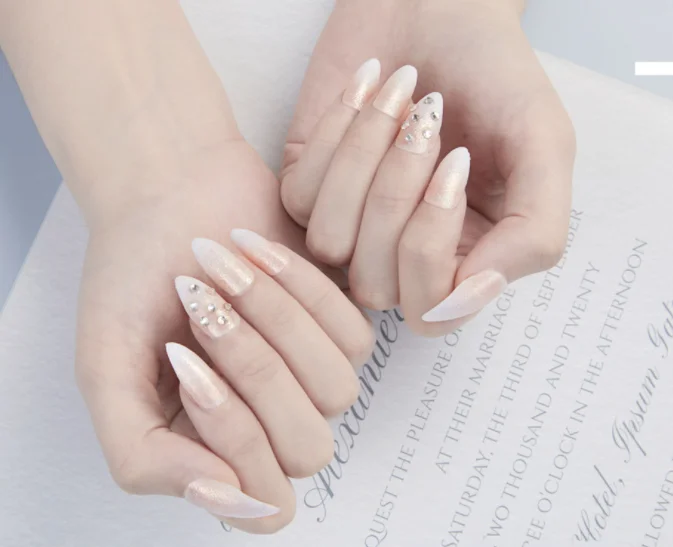 

2021 new stiletto skin color press on nails designs stiletto press on nails