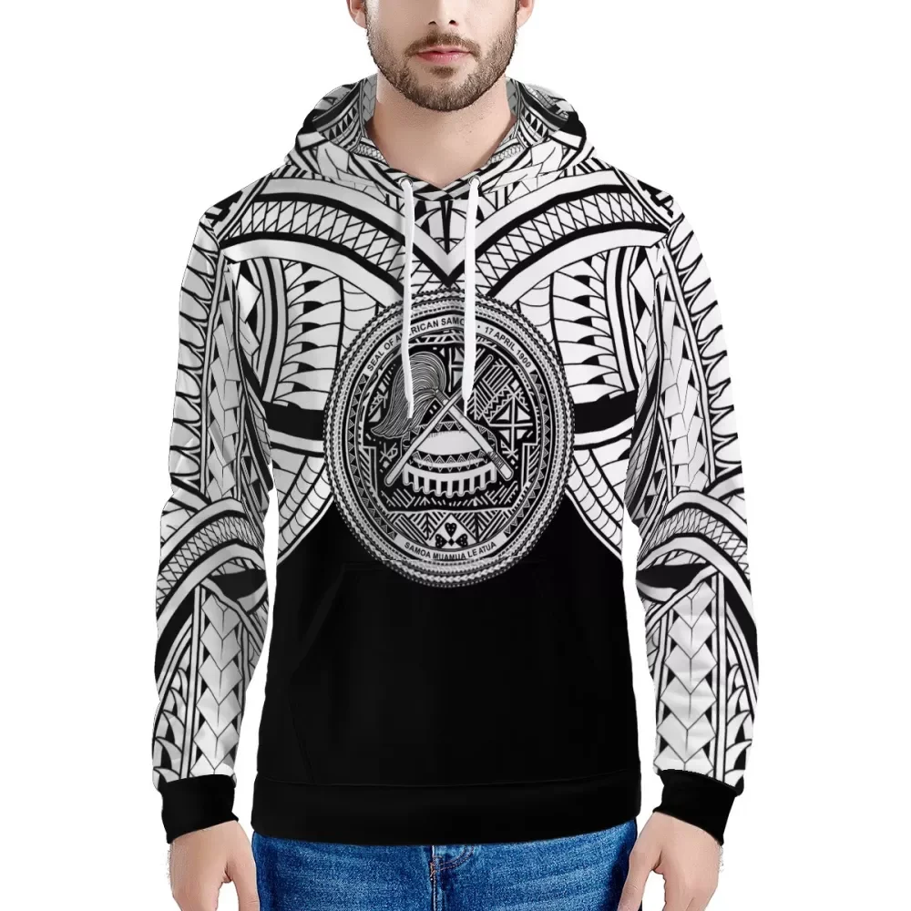 

OEM Custom vintage black and white Samoa traditional tribal print pullover sweater Men's hoodie loose boy's hoodie, Customized color